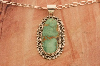 Genuine Royston Turquoise Sterling Silver Pendant 2 1/4 inches long